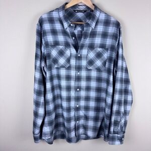 Travis Mathew Large Mens Flannel Shirt Long Sleeve Grey‎ Plaid Pattern Casual